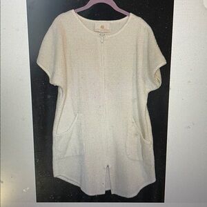 VTG Stan Herman Robe Short Chenille White Robe Beach Zip Front Pockets XL